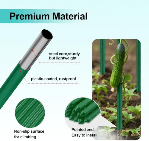 50pcs Garden Stakes 3FT, Plastic Coated Steel Plant Stakes Specifically Designed for Climbing Plants, Ideal for Tomatoes, Beans, Cucumbers, Peppers, Vines, and More Plant Growth - Image 3