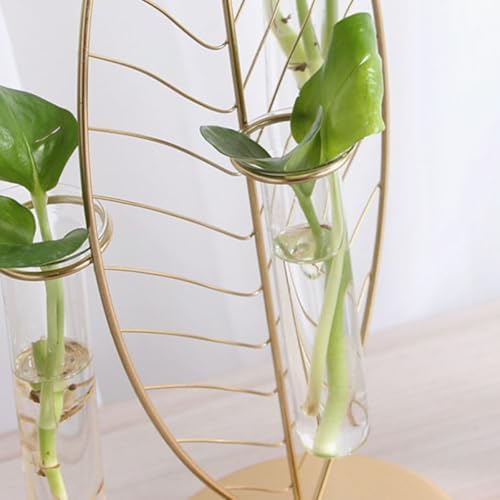 HOMSFOU Glass Test Tube Hydroponic Vase with Iron Golden Leaf Frame, 3-Tube Plant Propagation Planter for Home Décor and Flower Arrangement - Image 3