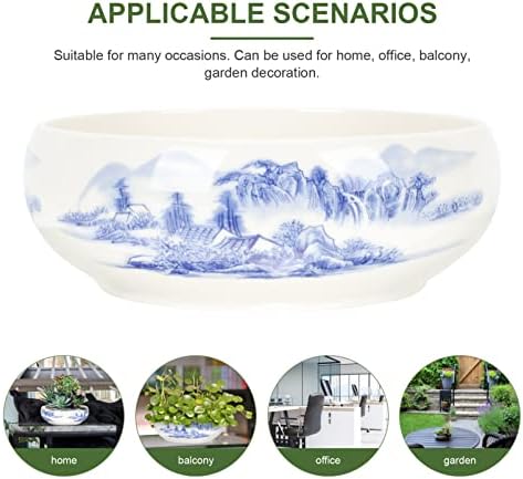 GANAZONO Faux Grass Decor Blue and White Porcelain Plant Pots Oriental Chinese Ceramic Flower Pots Decorative Calligraphy Ink Dish Succulents Pot for Indoor and Outdoor Plants Decor - Image 7