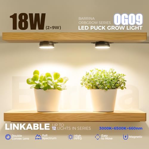Barrina OG09 Puck Grow Light, 18W(2 x 9W), 660nm Red LEDs, 2 Packs, Black - Image 2