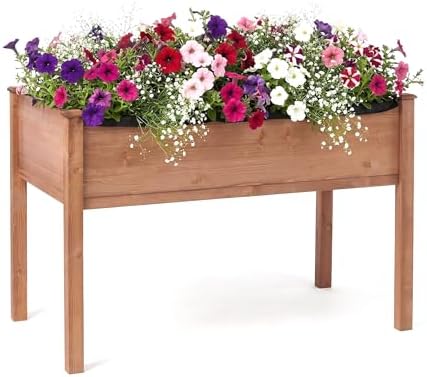 Wooden Cedar Raised Garden Bed with Legs, 48x24x30 Inch Planter Raised Beds for Gardening, Raised Garden Beds Outdoor Planter Box for Vegetables/Herbs/Flower/Backyard (Brown) by Unknown