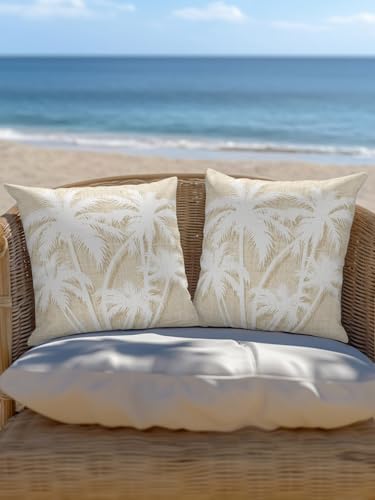 Outdoor Pillow Waterproof 1 Pack, Tropical Palm Tree Patio Throw Pillows for Couch Bed Sofa with Insert, Vintage Beige Exotic Botanical Plants Decorative Travel/Reading/Camping Pillow Set 18x18 Inch - Image 6