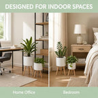 2 Pack Plant Stand Indoor Metal Planter Holder Wooden Leg Modern White - Image 6