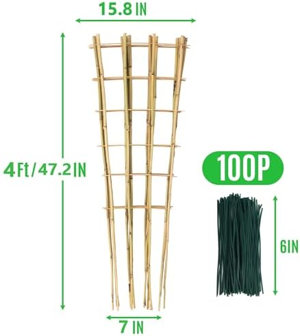 SWANGSA 6 Pack 4Ft Bamboo Trellis for Climbing Plants, Fan-Shaped Garden Ladder Trellis with 100pcs Twist Ties for Outdoor and Indoor Plant Support, Potted Plants, Cucumber, Tomato, Vine - Image 2