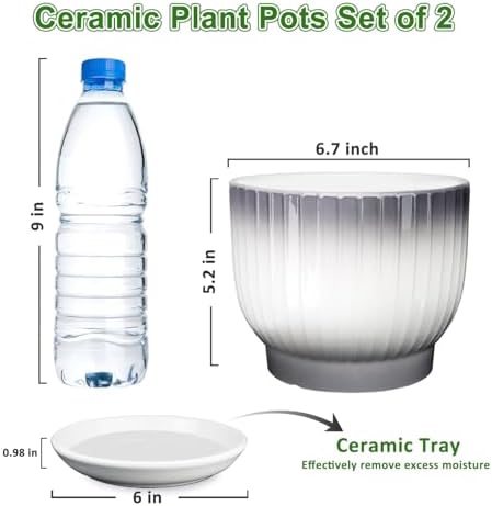 Ceramic Plant Pots, 6.7 Inch, Gray+White, Set of 2 - Image 2