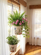 Stoneware Hanging Planters Set of 2,Large 7" + Small 5" by DORAMIE