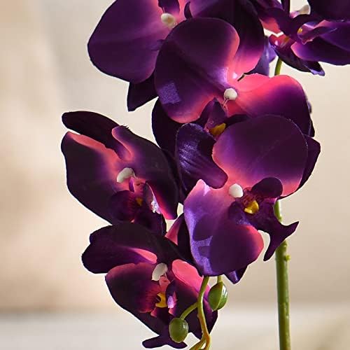 Large Artificial Orchid Arrangement in Oval Ribbed Ceramic Pot, Dark Purple - Image 2