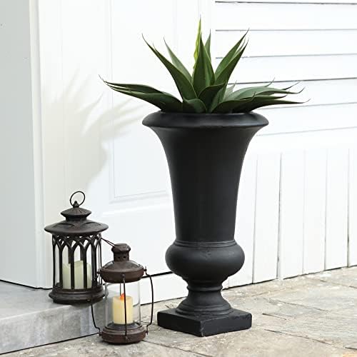 LuxenHome 23" Black Tall Urn Planter Pot with Drainage Hole and Rubber Plug by LuxenHome