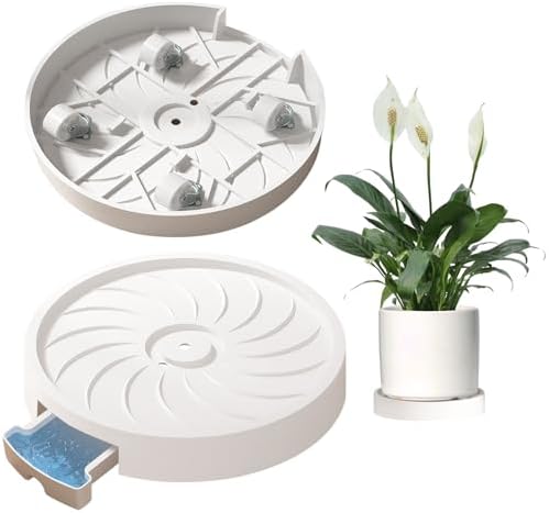 MCleanPin 2 Pack Plant Caddy with Hidden Wheels, 13" Heavy Duty Rolling Plant Stand with Removable Drainage Tray and Silent Casters Round Flower Pot Mover Planter Dolly for Indoor Outdoor White by MCleanPin