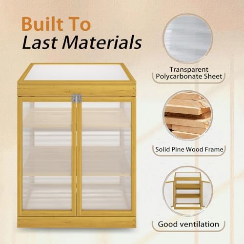 Wooden Cold Frame Greenhouse, 2-Tier Polycarbonate Garden Cabinet - Image 4