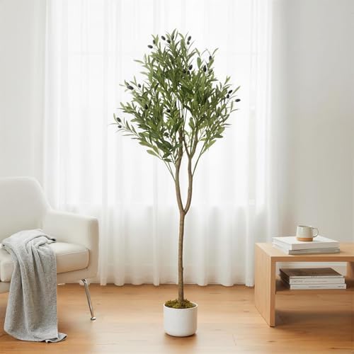 4.5Ft Artificial Olive Tree, Tall Faux Olive Trees with White Planter - Image 5