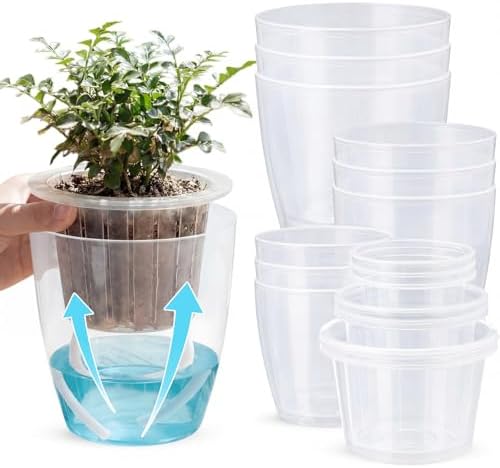 9 Pcs 3 Each of 5'', 6.5'', 7'' Large Clear Self Watering Plant Pots by Ferrochef
