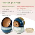 5.5 Inch Succulent Pot with Drainage and Free Saucer Glazed Terracotta Round Ceramic Succulent Planter Cactus Bonsai Plant Pot (Set of 4) - Image 2