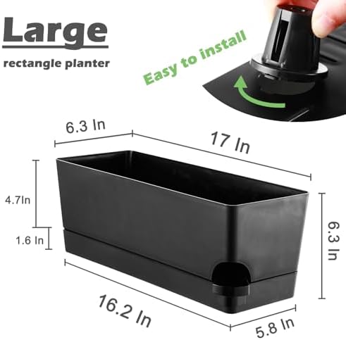 Self Watering Pots for Indoor Plants 17 Inches Window Boxes Planters Rectangular Flower Pots Rectangle Herb Pots Large Plant Pots with Drainage Holes and Saucers Windowsill Planter (4, Black) - Image 3
