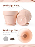 INGOFIN Terracotta Pots Set with Saucer - 4-Pack Ceramic Clay Planters with Drainage Hole, Garden Flower Succulent Pots with Tray for Indoor Outdoor Plants, 8 inch, Set of 4 - Image 6