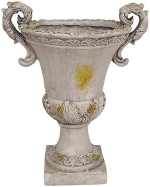 Merax 19.25'' Tall Elegant Roman Style Lightweight Concrete Planter with Botanical Accents, Square Indoor Outdoor Flower Pot with Drainage Hole & Stopper, Grey - Image 4