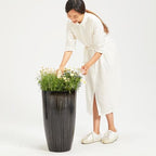 Worth Garden 23.5" H. Large Plastic Planters - Set of 2 Gradient Black Glossy Smooth Finish - Tall Plant Pots for Indoor & Outdoor Use - Decorative Lightweight Flower Pots for Front Porch, Patio, Deck - Image 5