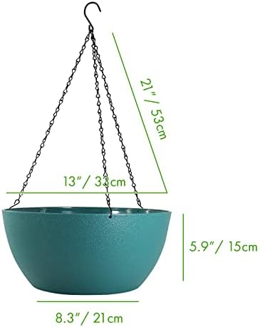 WOUSIWER 13 inch 2 Pack Large Hanging Planters for Indoor Outdoor Plants with Drainage Holes and Chain, Round Hanging Flower Pots for Garden Home Porch Decor, Myrtle Green - Image 2