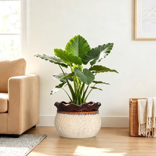 Ceramic Plant Pots, 12 Inch Ceramic Planter, Beige-Brown - Image 6