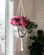 Hanging Disco Ball Planter 8" - with Acrylic Stand and Macrame Plant Hanger - Home Décor, Room Décor, Mirror Disco Planter, Disco Decor (10" with Base) - Image 4