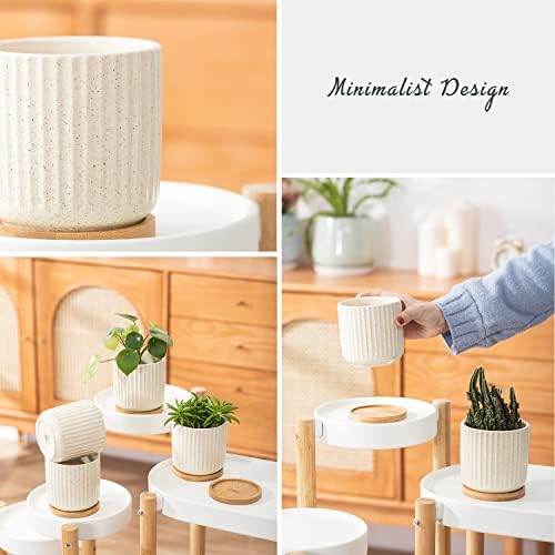 4 Inch Ceramic Plant Pots, Beige, Set of 4 - Image 5