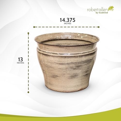 Headwind Glazed Ironstone Vanhorne Collection – 14" Papyrus Beige Decorative Plant Pot – Lightweight & Triple Coated w/Drainage Flower Pot for Indoor Plants & Outdoor Planter Use by Robert Allen - Image 2