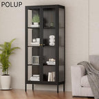 Polup 66" Black Glass Display Cabinet, 3-Side Clear View for Collectibles - Image 2