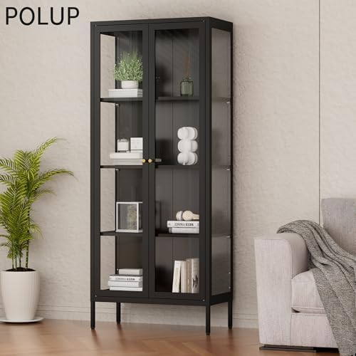 Polup 66" Black Glass Display Cabinet, 3-Side Clear View for Collectibles - Image 2