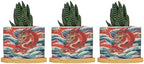Dragon Chinoiserie Planters Ceramic Asian Inspired Round Flower Pots with Drainage Holes and Bamboo Tray Pot for Home Desktop Office Windowsill by BRUYU5SE