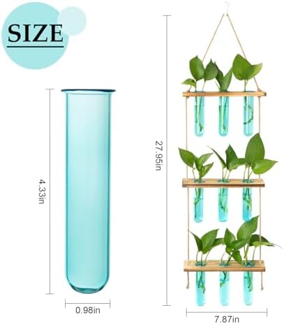 XXXFLOWER 9 Tube Vases Wall Hanging Propagation Station with Wooden Stand+ 9 Blue Tube Vases Wall Hanging Propagation Station with Wooden Stand - Image 7