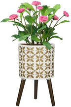 10 Inch Planter with Stand, Modern Plants Pot for Indoor Plants with Legs, Large Planter Pot with Drainage Holes for Outdoor,White/Gold by nacltlo
