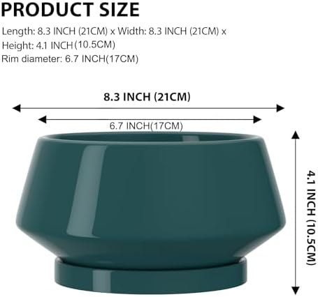 8.3 Inch Green Ceramic Planter with Drainage Hole and Saucer - Image 2