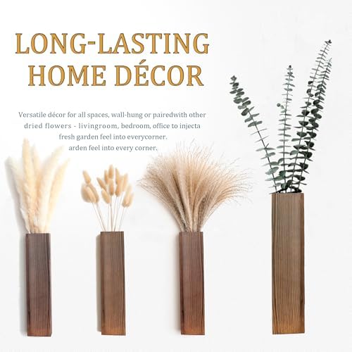 Wall Vase Set of 4 – Wooden Hanging Vases with Pampas Grass & Eucalyptus Dried Flowers – Modern Farmhouse Home Decor for Living Room, Entryway, Bathroom, Hallway & Dining Room - Image 2