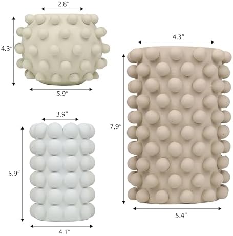 Eyely Delara Modern Minimalist Handmade Concrete Bubble Cylinder and Round Planter Set, Matte Soft Neutral (Set of 3) (NLP1002A-3SET) - Image 3