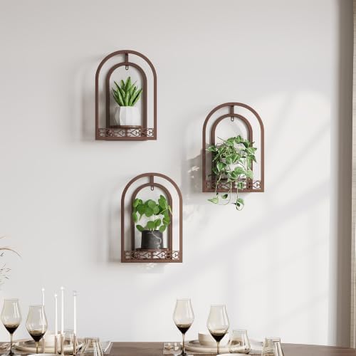 3 Pack Wall Plant Stands, Indoor Plant Holders Apartment, Coffee - Image 2