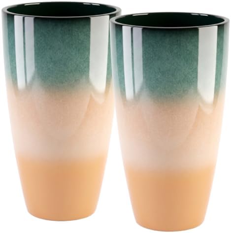 Sun-E Tall Planters for Outdoor Indoor Plants, 21-Inch Large Planter with Removable Insert Shelf, High Glossy Glazed Ceramic-Look Tri-Tone Gradient Tall Flower Pots for Entryway Corner Luxury Decor by SESUN-E
