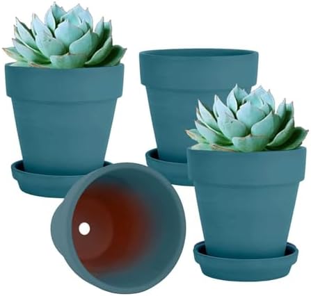 vensovo 6 Inch Green Terracotta & Clay Pots with Saucer, 4 Pack by vensovo
