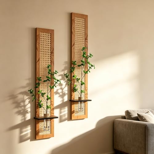 2PC Vertical Bamboo Weaving Wall Art, Neutral, 47In x 8In - Image 2