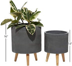 Deco 79 Magnesium Oxide Indoor Outdoor Planter Large Planter Pot with Wood Legs, Set of 2 Planters 13", 16"H, Gray - Image 6