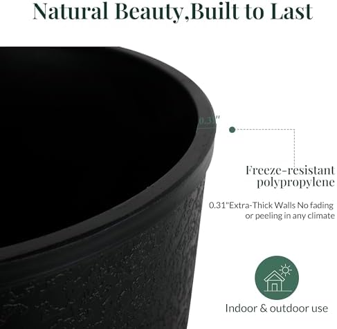 KOL Planters Flower Pots, Plastic Urn Planters for Indoor Outdoor Plants, Black Pedestal Planter Pots 2 Pack, 15 Inch Tall Decorative Planters with Drainage Holes & Plugs for Front Porch Patio Garden - Image 4
