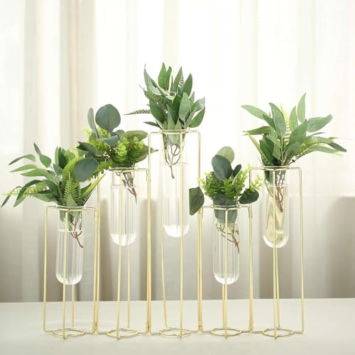 Efavormart Set of 5-12" Conjoined Geometric Metal Flower Vase Racks Hydroponic Test Tube Vases for Wedding Table Decoration - Image 2