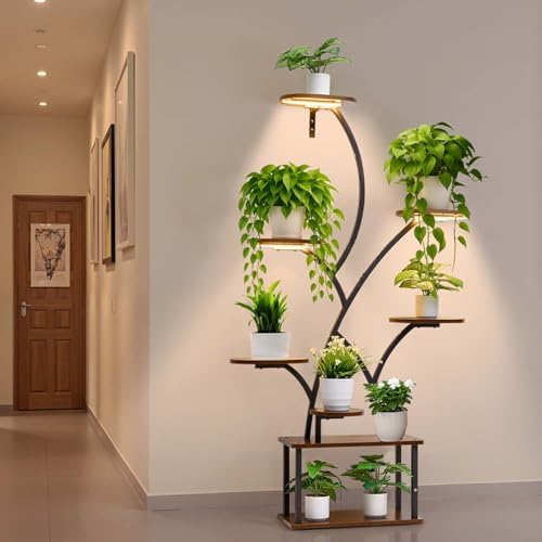 VEVOR Plant Stand Indoor with Grow Lights, 62 in Tall 8-Tier Lighted Plant Shelf, Metal Corner Plants Holder, 3 Timer & 10 Brightness, Tree-Shaped Flower Display Rack for Living Room Balcony Decor by VEVOR