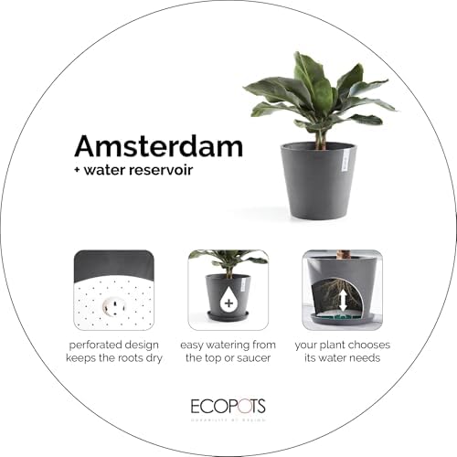 Ecopots Amsterdam Round Planter with Water Reservoir, White Grey, 12" - Image 5