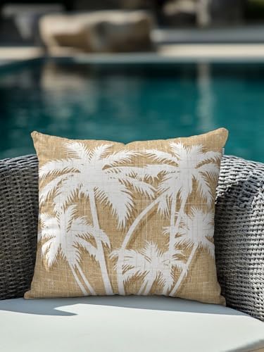 Throw Pillow 18x18 Inch, Tropical Palm Tree Waterproof Outdoor Pillow Covers for Patio with Insert, Vintage Tan Exotic Botanical Plants Decorative Pillowcase Cushion for Couch, Sofa, Bed, Garden - Image 4