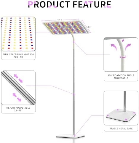 BESTVA 18W Grow Lights for Indoor Plants with Stand, Full Spectrum LED Plant Light for Indoor Plants,12-59 Inches Height Adjustable Growing Lamp with Auto On/Off Timer 4H/8H/12H, 4 Dimmable Brightnes - Image 5