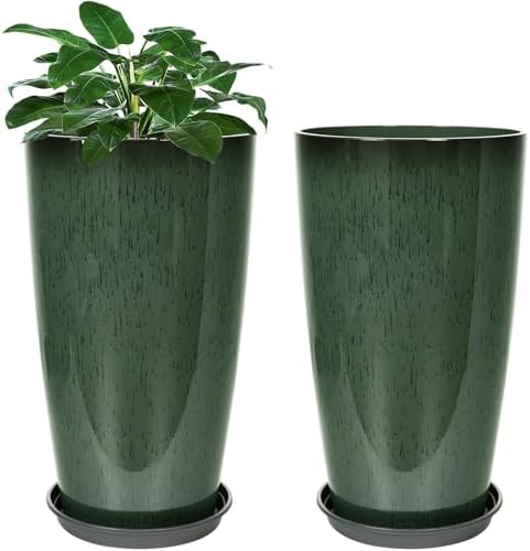 Neoaider Set of 2 Tall Planter, 21 inch Large Plastic Planter, Dark Green by Neoaider