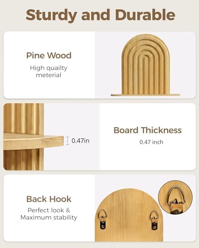 Bamworld Boho Wall Decor Plant Wall Shelf Wood Plant Holder Natural 2PCS - Image 4