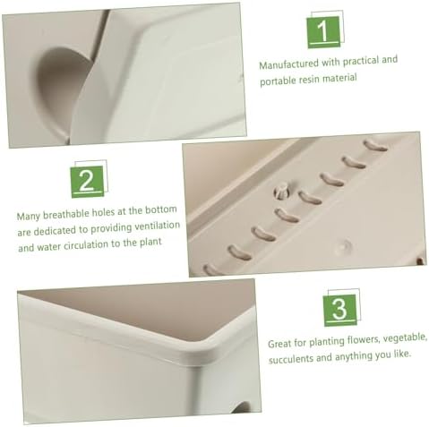 4-Set Rectangular Window Box Planter with Saucer Vegetable Herb Flower Planting Pots for Indoor Outdoor Garden 43cm Medium Plastic Containers in Light Gray Sky Blue Terracotta - Image 3