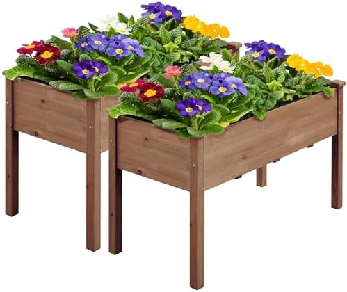 Yaheetech Raised Garden Bed 2Pcs Elevated Wood Planter Box, Dark Brown by Yaheetech