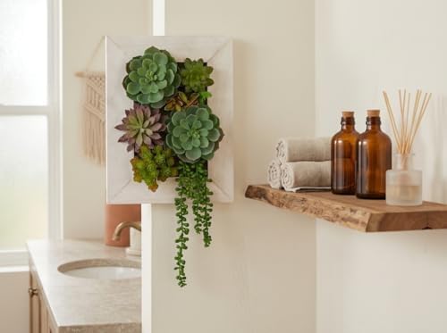 Wall Artificial Succulent Hanging Decor Plants Fake Succulents String of Pearls Arrangement with Wooden White Frames Faux Plants Hanging Boho Decor for Livingroom Bedroom Home Decor 10.2"x 2.3"x 13.7" - Image 7